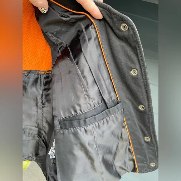 Black First classic leather gear motorcycle riding jacket with vest XL XXL - Picture 6 of 14